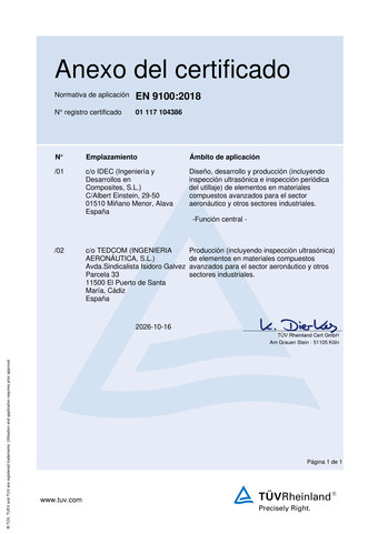 EN 9100:2018 certificate annex